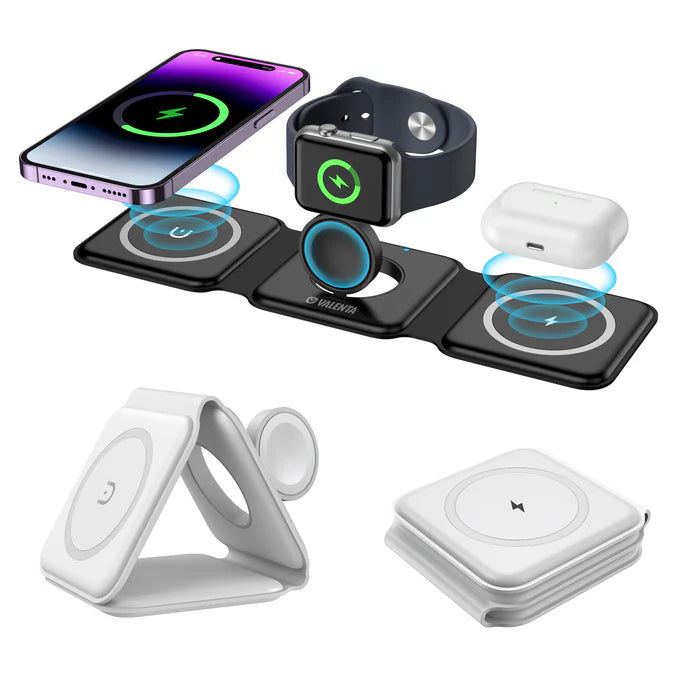 3-in-1 Foldable MagSafe & Qi2 Compatible Wireless Charger with 15W Fast Charging for iPhone, AirPods & Apple Watch