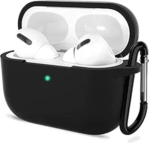 AirPods Pro Case, Soft Silicone Skin Case Cover Shock-Absorbing Protective Case with Keychain Compatible with AirPods Pro [Front LED Visible] (Black)