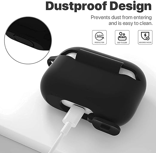 AirPods Pro Case, Soft Silicone Skin Case Cover Shock-Absorbing Protective Case with Keychain Compatible with AirPods Pro [Front LED Visible] (Black)